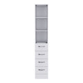 Linen Cabinet, 3 Shelves, 4 Drawers And Metal Handles - White
