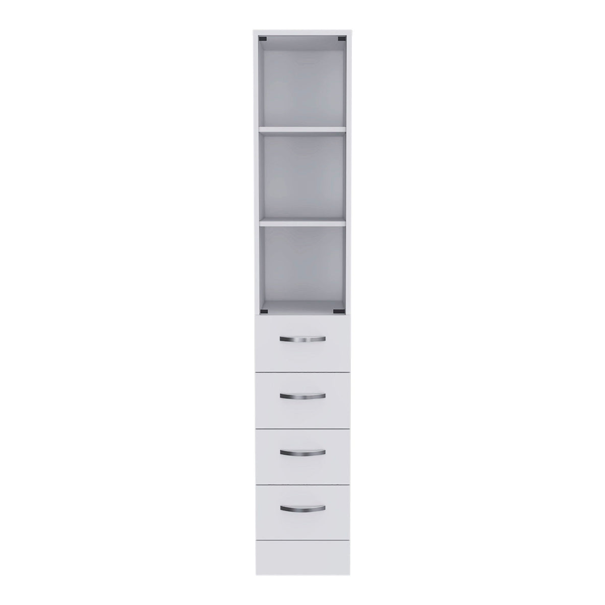 Linen Cabinet, 3 Shelves, 4 Drawers And Metal Handles - White