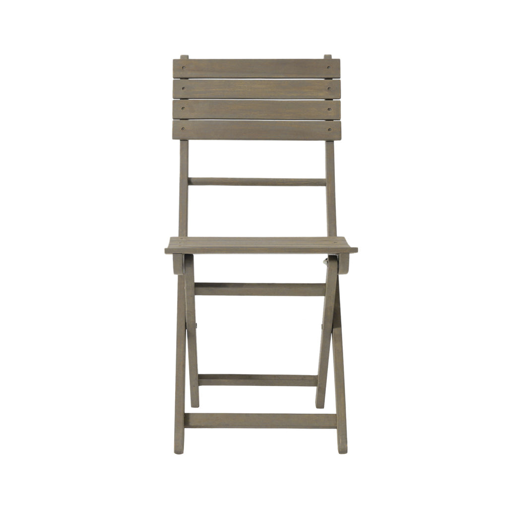Outdoor Foldable Wood Dining Chair With Slat Design (Set of 2)