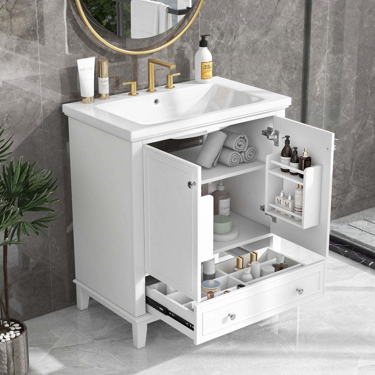Modern Bathroom Vanity With Sink Combo, Multi Functional Cabinet With Doors And Drawer