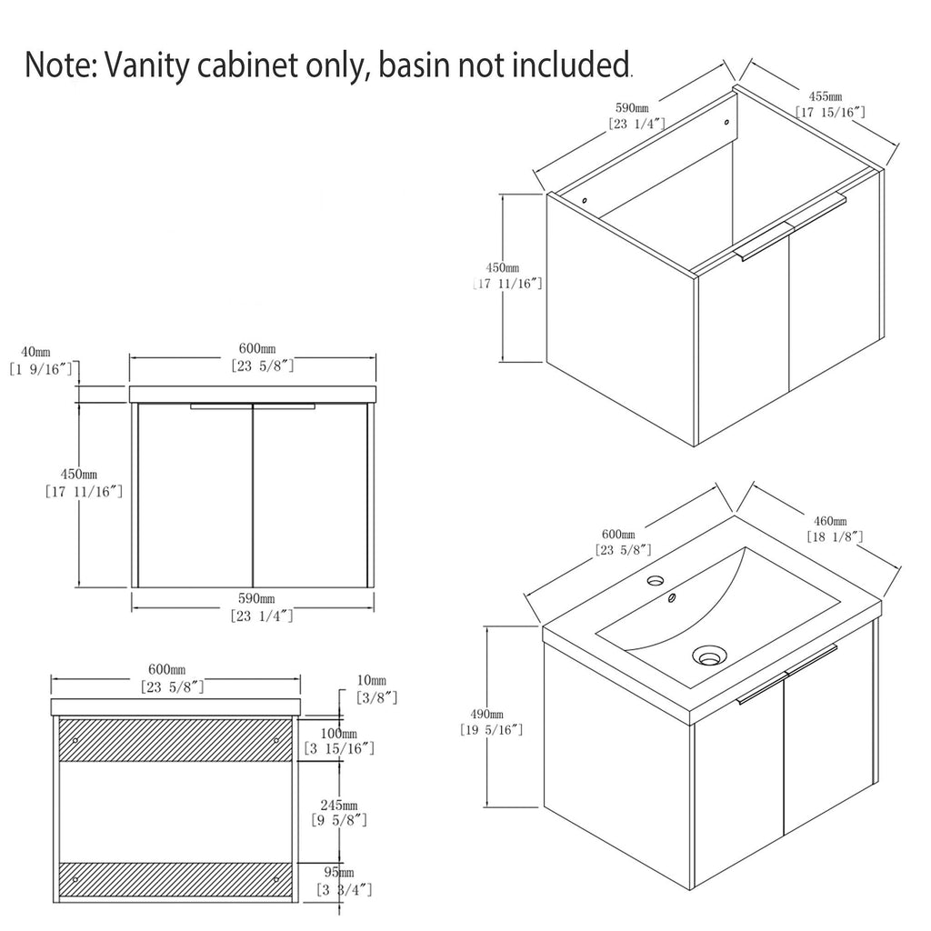 Floating Bathroom Vanity Cabinet With Soft Close Double Doors, Spacious Interior Storage, Wall Mounted, Cabinet Only