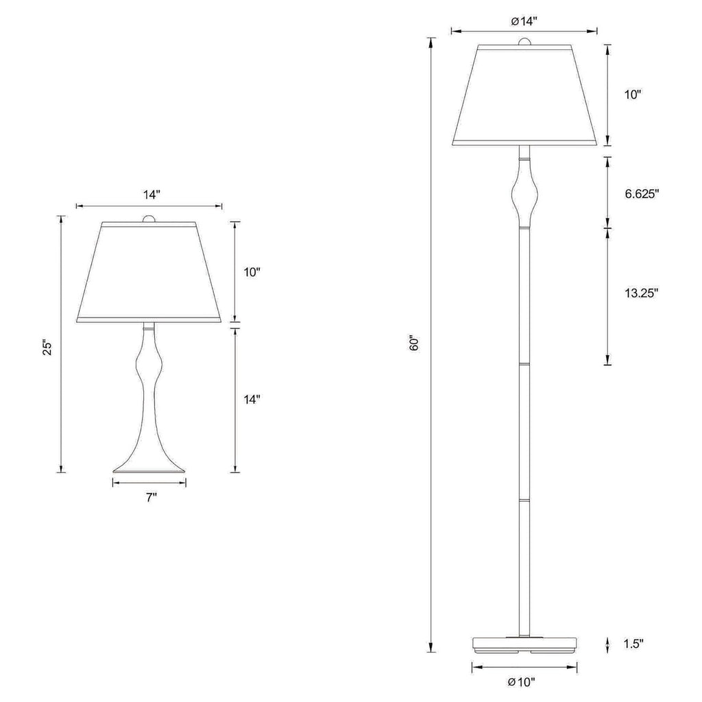 3 Piece Lamp Set, Floor Lamp And 2 Table Lamps - Silver