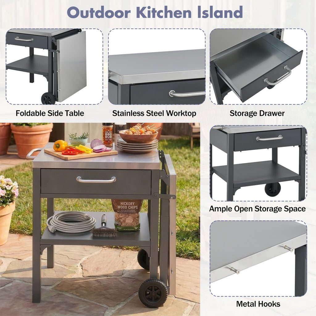 Foldable Outdoor Kitchen Cart With Storage For Patio