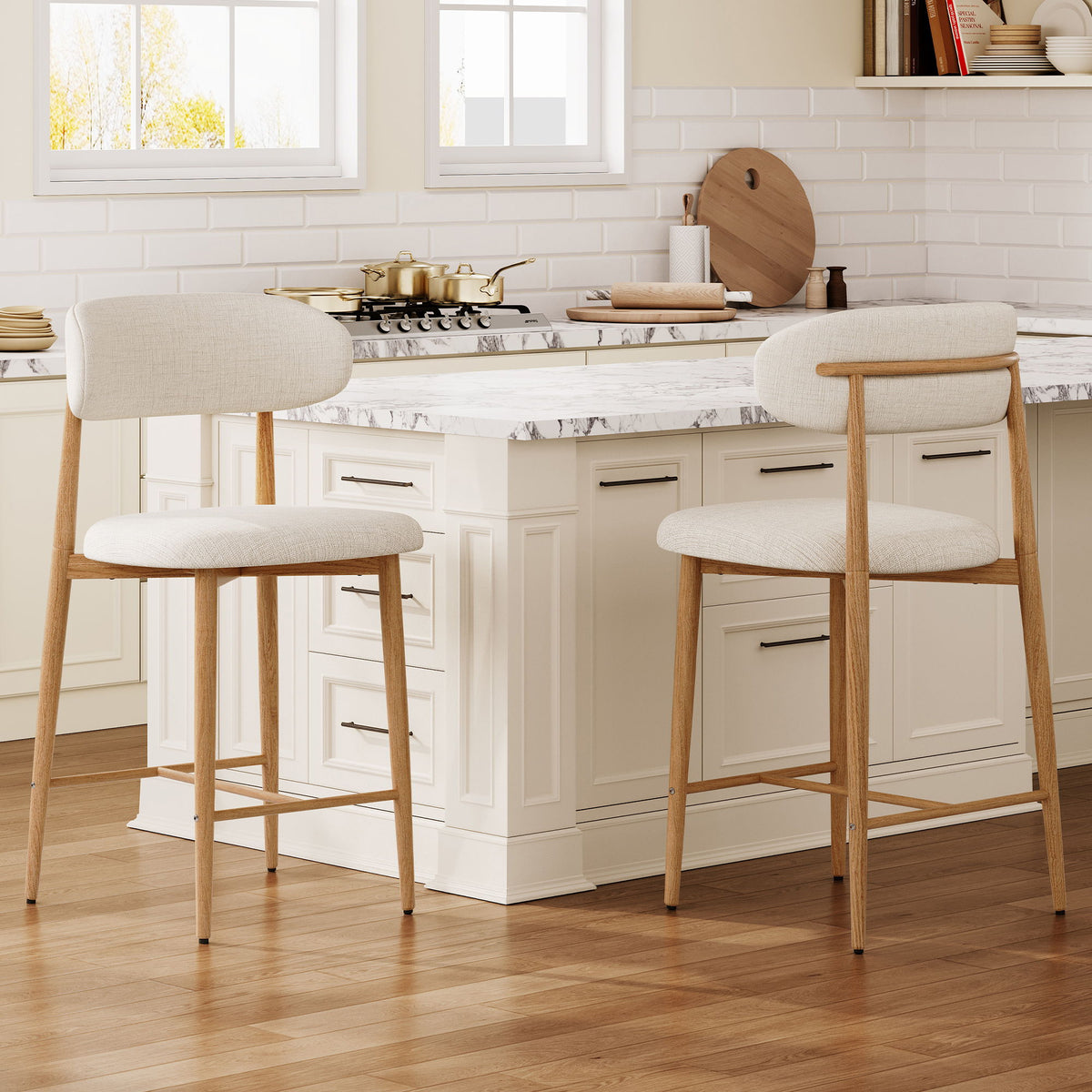 Upholstered Counter Height Bar Stools For Kitchen Island (Set of 2) - Beige