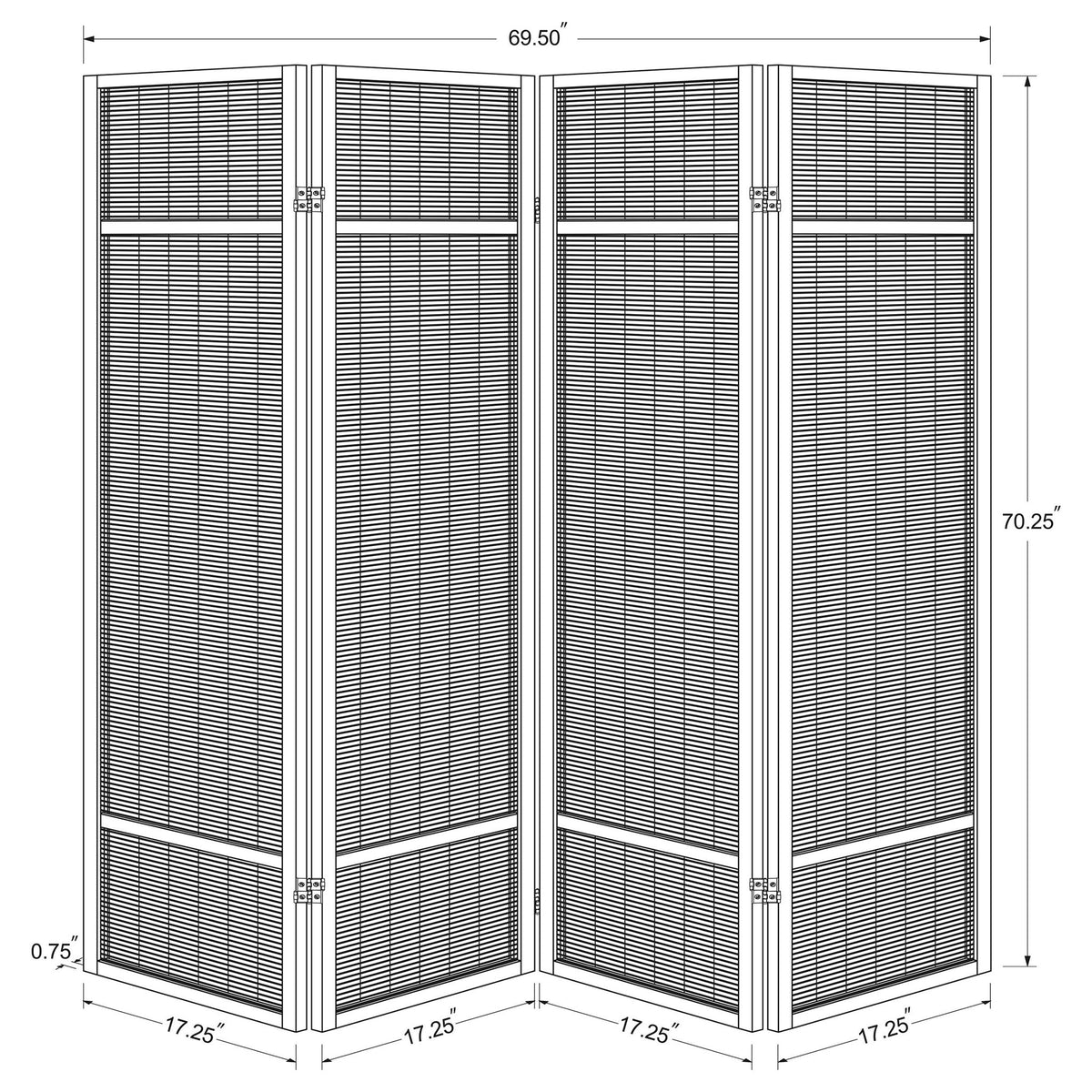 Sensei - 4 Panel Bamboo Room Divider Folding Screen - Natural