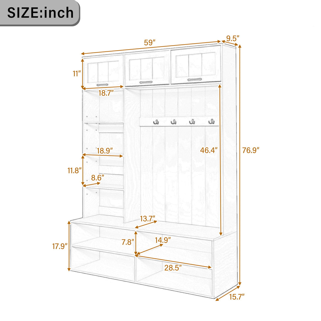 Farmhouse Hall Tree & Bench And Shoe Storage