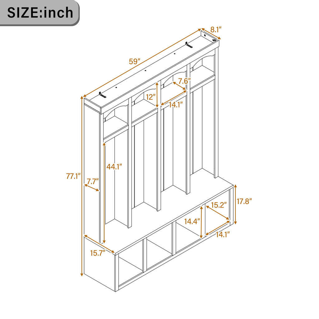 Entryway Hall Tree With Bench, 4 Hooks & Open Storage Space