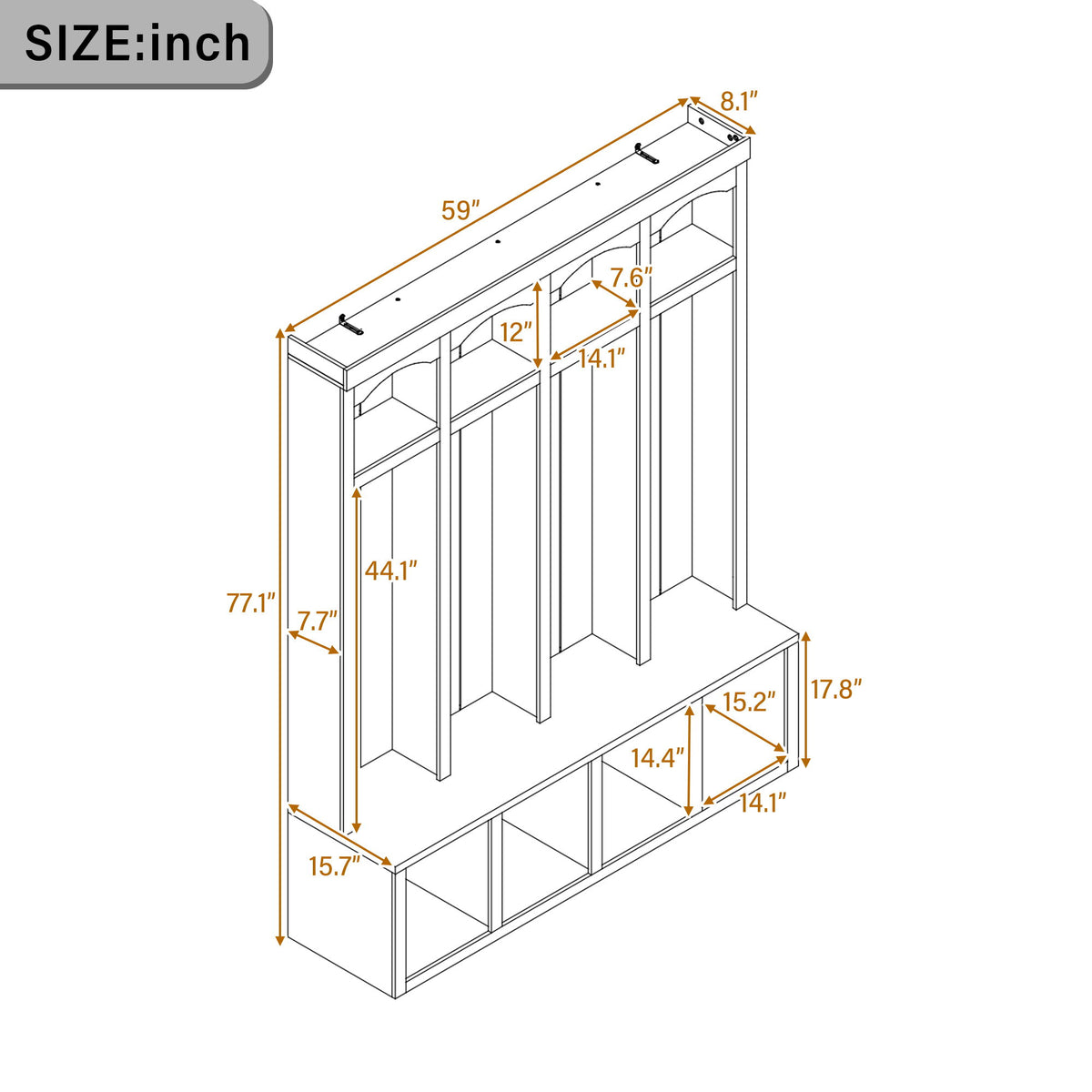Entryway Hall Tree With Bench, 4 Hooks & Open Storage Space