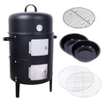 Heavy Duty Round Bbq Grill 17" Steel Charcoal Smoker For Outdoor Cooking - Black