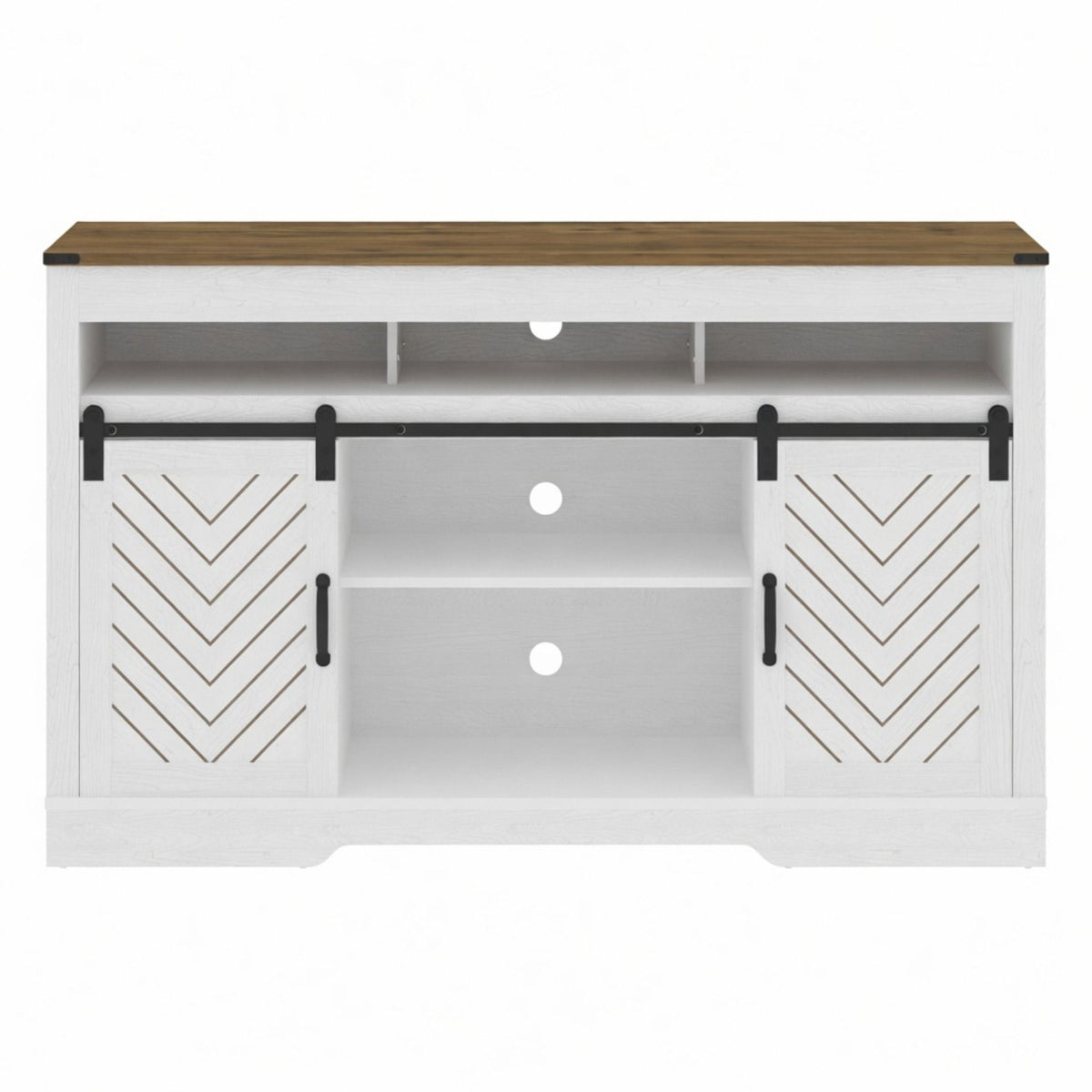 TV Stand With Sliding Barn Doors And Adjustable Storage - White / Oak