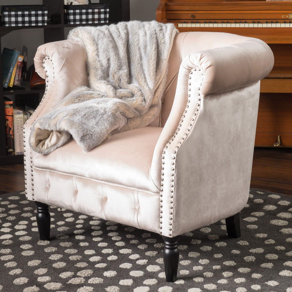 Celestialis - Upholstered Velvet Club Chair With Tub Design And Rolled Recessed Armrests - Champagne