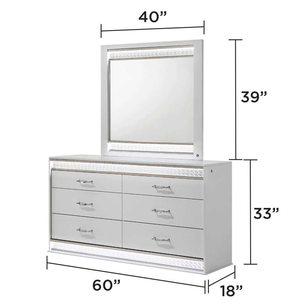 Glam - 6 Drawer Dresser & LED Lighting (Includes Dresser Only) - White