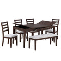 6 Piece Dining Set Table With Storage Ladder Back Chairs And Bench - Walnut