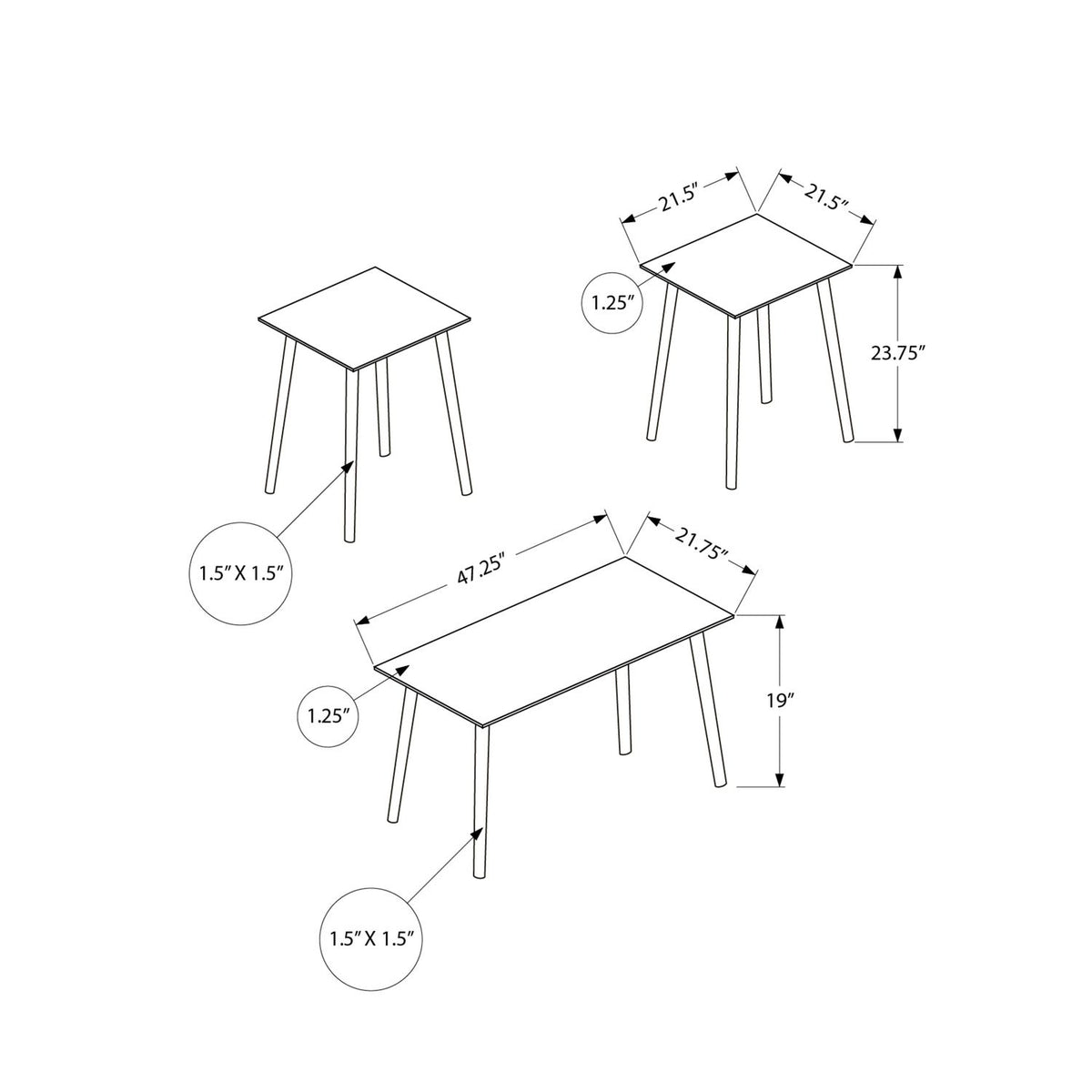 Contemporary 3 Piece Table Set With Coffee Table And 2 End Tables