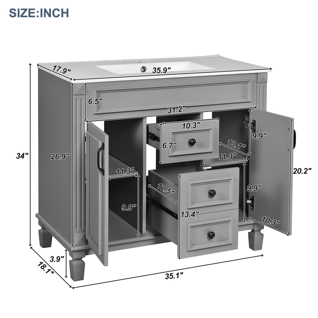 Bathroom Vanity With Top Sink, Basin On Cabinet With 2 Soft Closing Doors And 2 Drawers