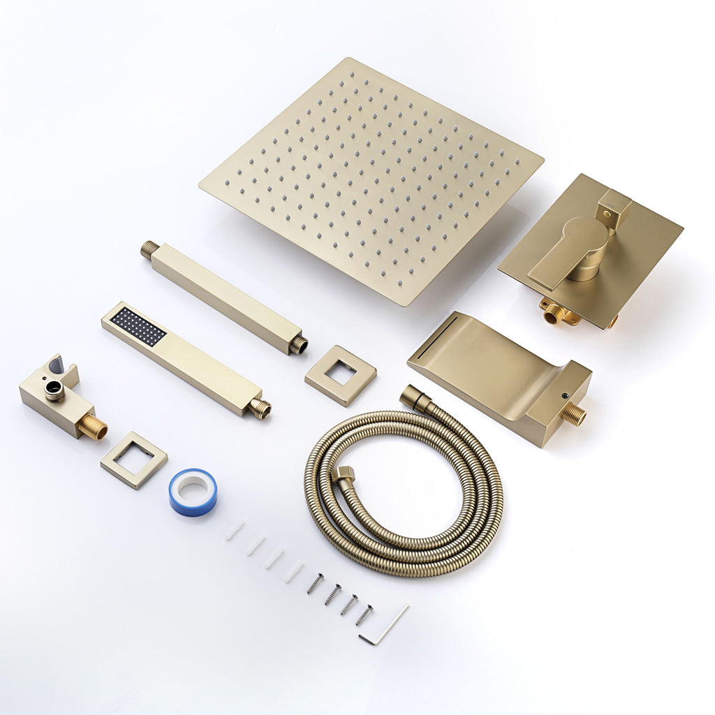 Contemporary Shower System With 12" Rainfall Head And Handheld Spray, Wall Mounted
