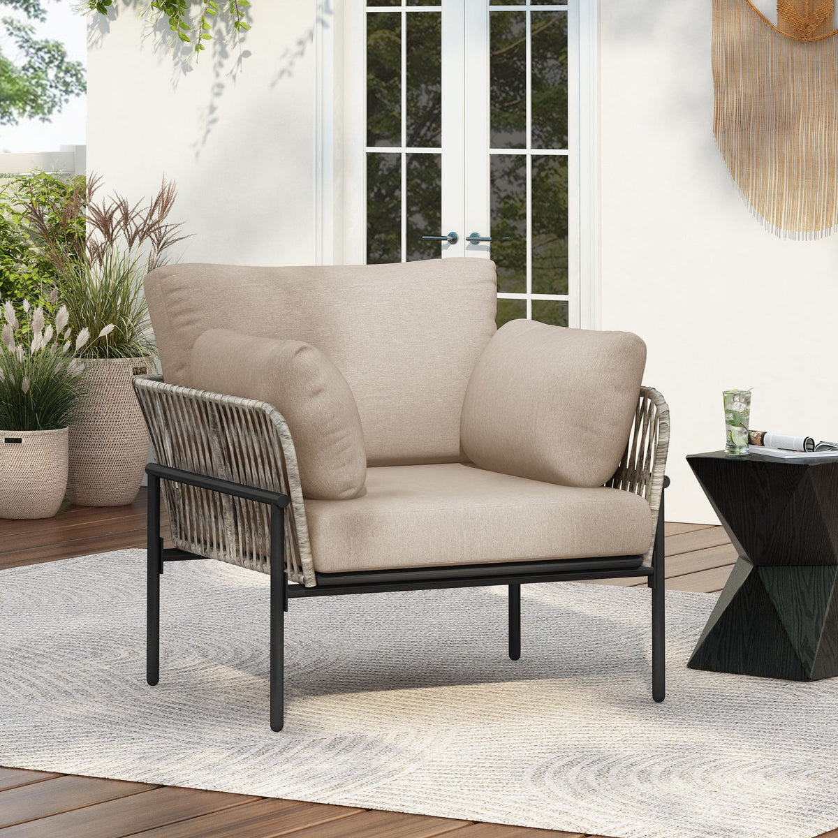 Rope Lounge Chair With Cushions For Modern Spaces