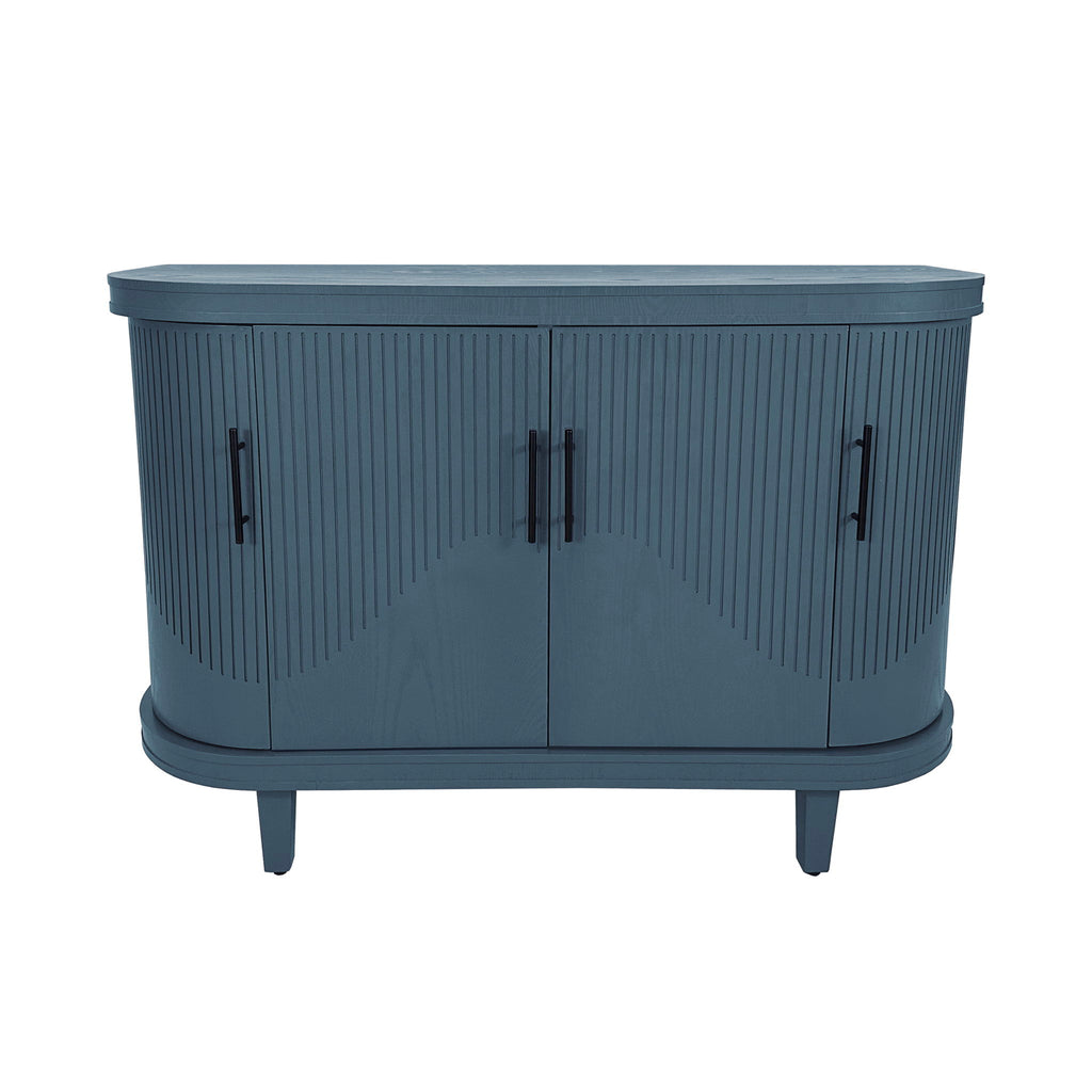 Curved Sideboard Wooden Console Table With 4 Doors And Adjustable Shelves For Living Room - Blue