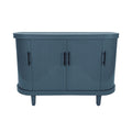 Curved Sideboard Wooden Console Table With 4 Doors And Adjustable Shelves For Living Room - Blue