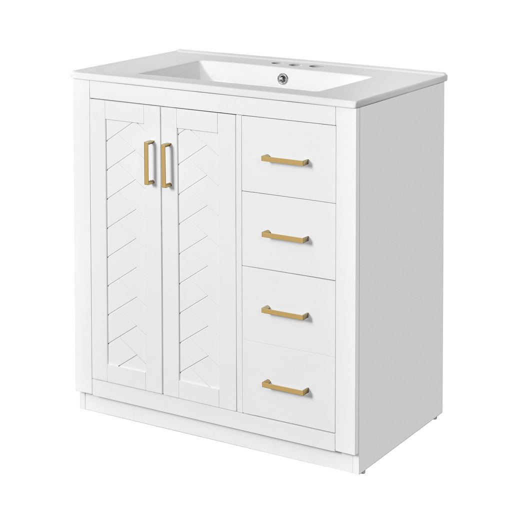 Bathroom Vanity With Sink, Storage Cabinet, Freestanding Set With 3 Drawers & Soft Closing Doors