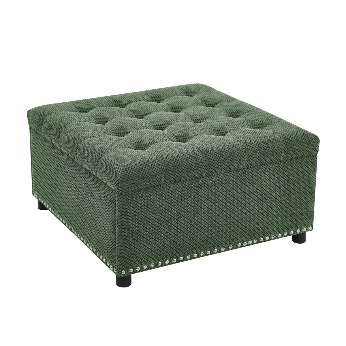 Square Tufted Storage Ottoman With Nailhead Trim