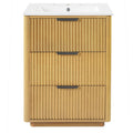 Bathroom Vanity With Sink, Open Shelf & Closed Storage - Natural Wood
