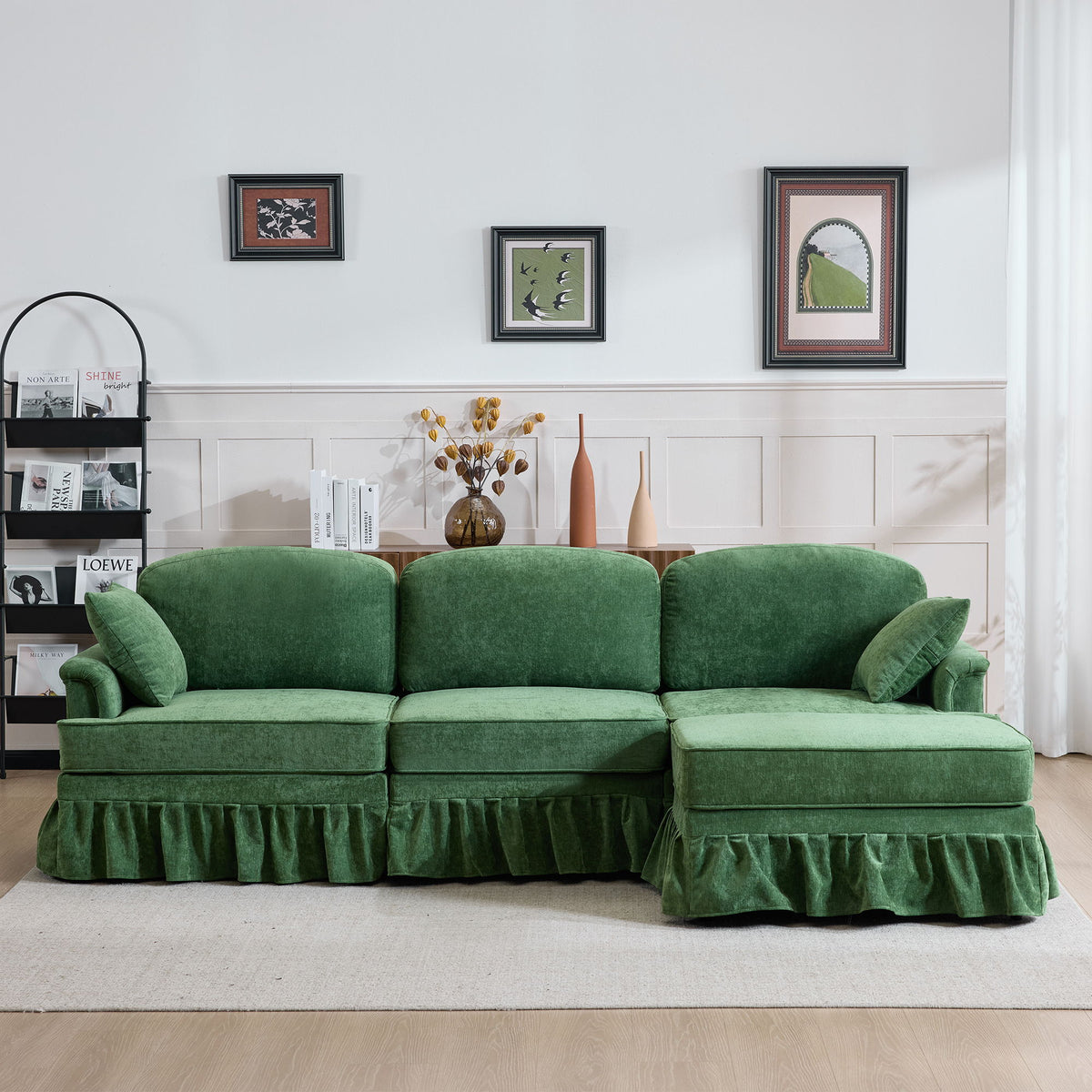 Cloud Sofa With Removable Ruffled Skirt With Ottoman And Flared Arms