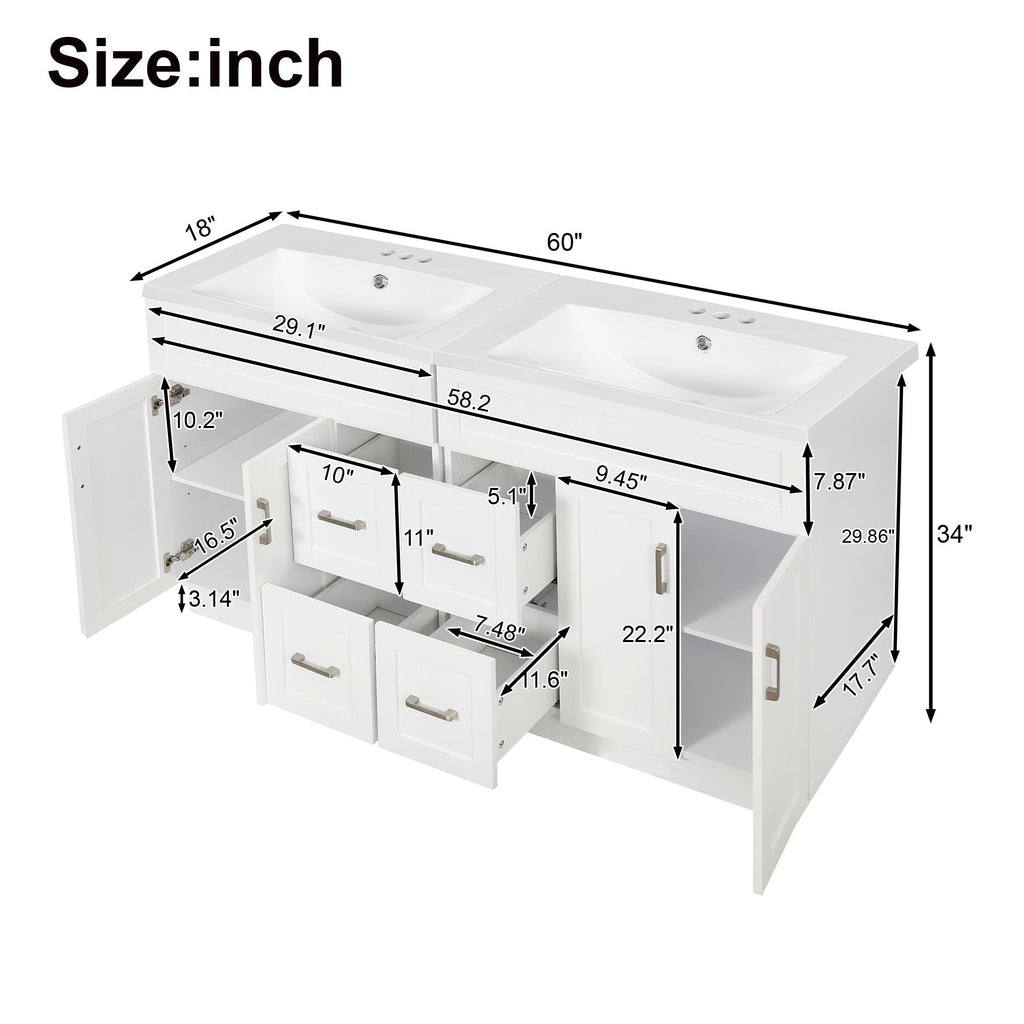 Bathroom Vanity With 2 Doors, 2 Drawers, Adjustable Shelf, Hidden Slides & Soft Close Hinges