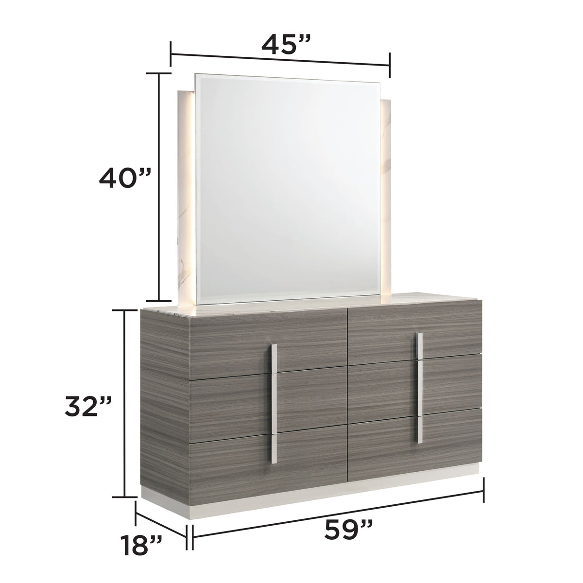 Altima - LED Dresser Mirror With Integrated Vertical Light Strips (Dresser Not Included) - Gray