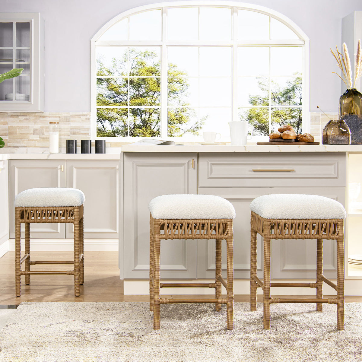 Lucia - Backless Upholstered Counter Stool With Frame - Ivory White