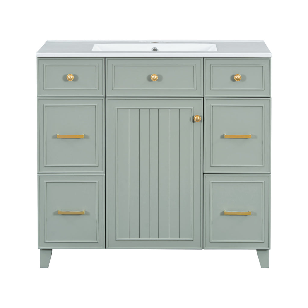 Bathroom Vanity With Ceramic Sink, Soft Close Doors, Adjustable Shelves