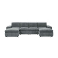 Upholstered Sectional With 2 Ottomans Living Room Seating - Dark Gray
