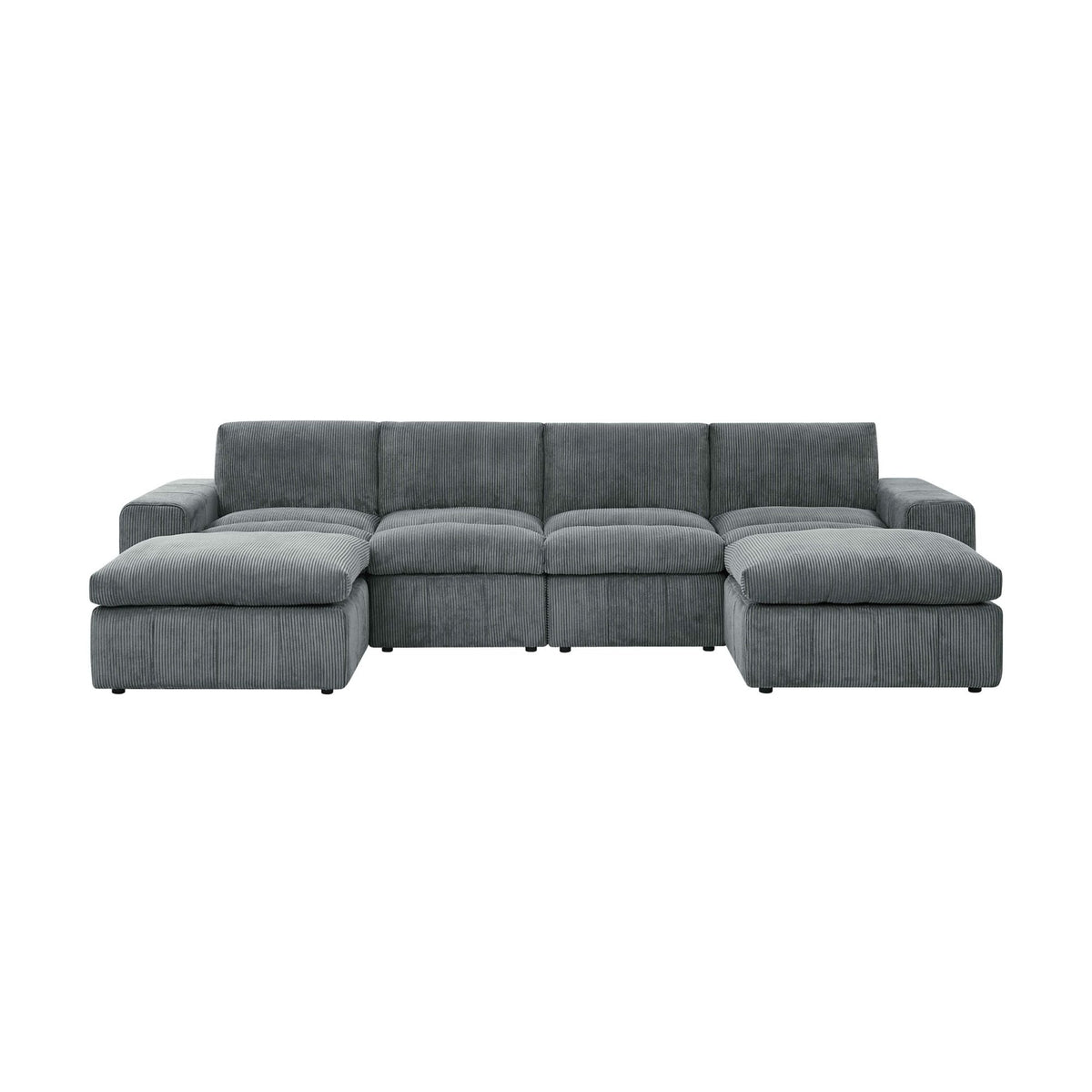 Upholstered Sectional With 2 Ottomans Living Room Seating - Dark Gray