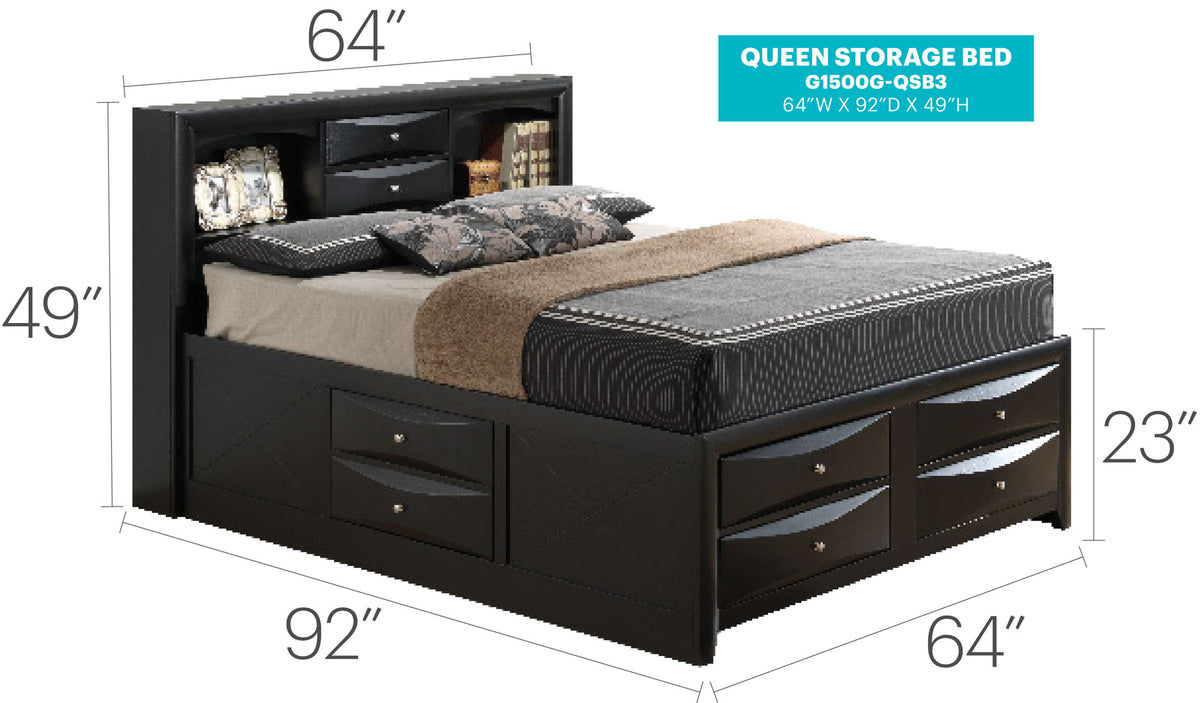 Modern Design Storage Bed With Bookcase Headboard