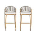 Outdoor Bar Height Metal Frame Counter Stools With Scallop Shaped Backrest & Water Resistant Cushions