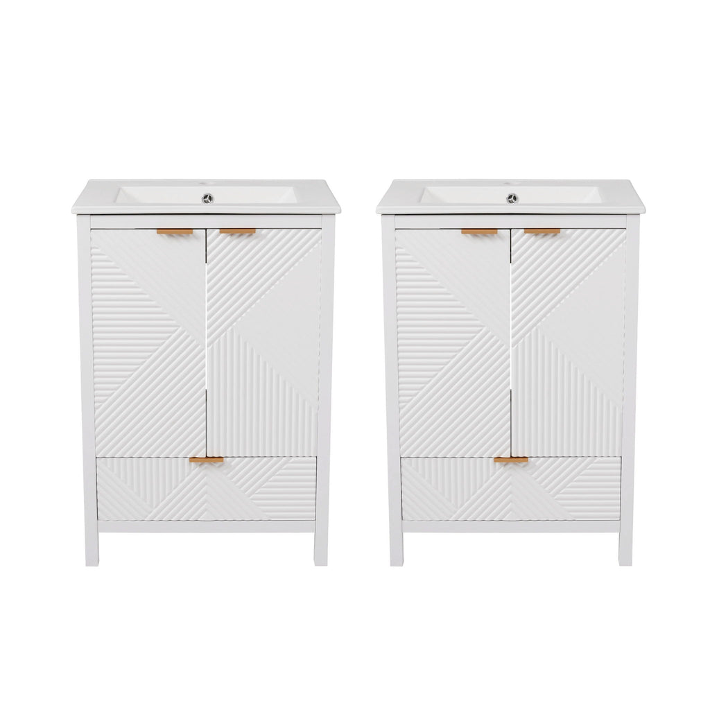 48" Bathroom Vanity Set With Textured Door Panels, Soft Close Hinges, Single Faucet Hole, Large Storage & Drawer - White