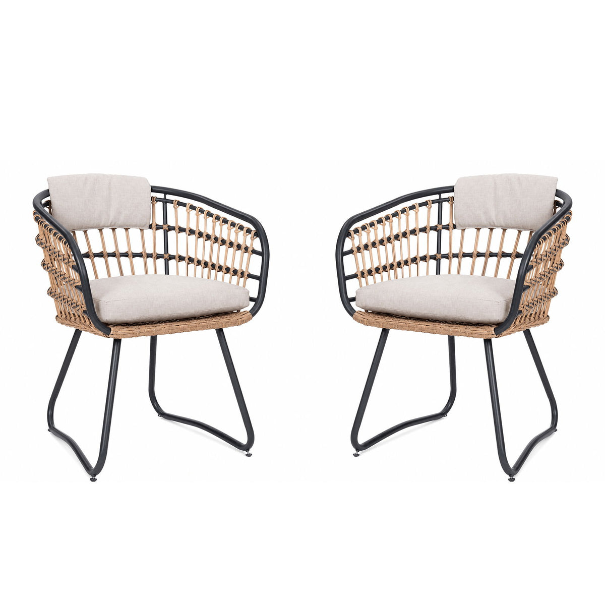 Patio All Weather Armchairs With Cushions (Set of 2) - Beige