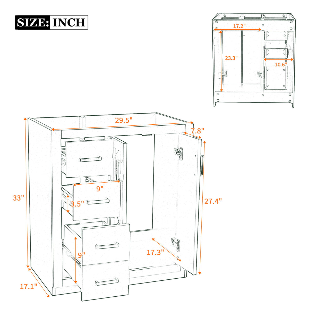 Retro Style Bathroom Vanity With 3 Drawers & Soft-Closing Doors