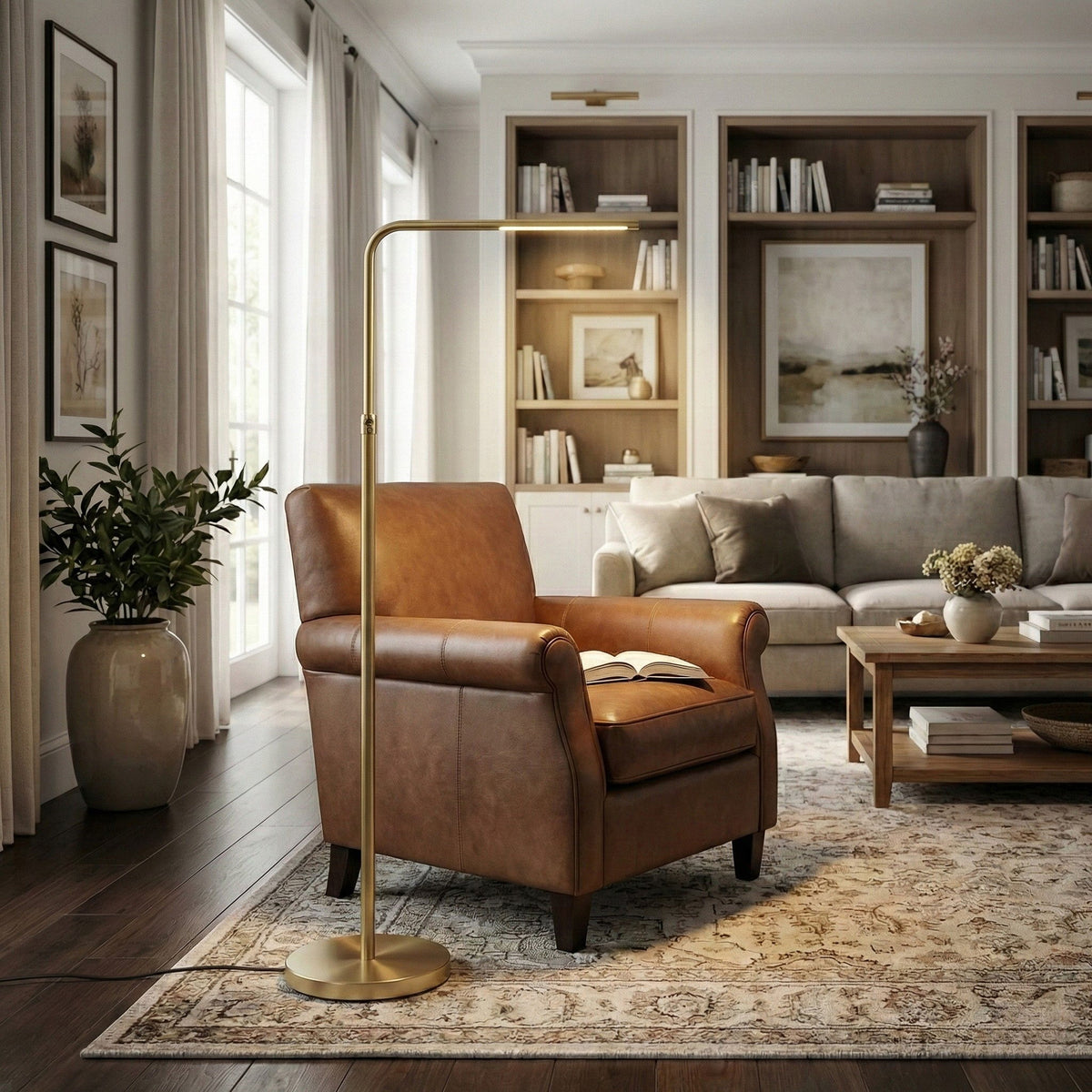 Verve - Floor Lamp With On / Off Switch Adjustable LED Round Base - Gold