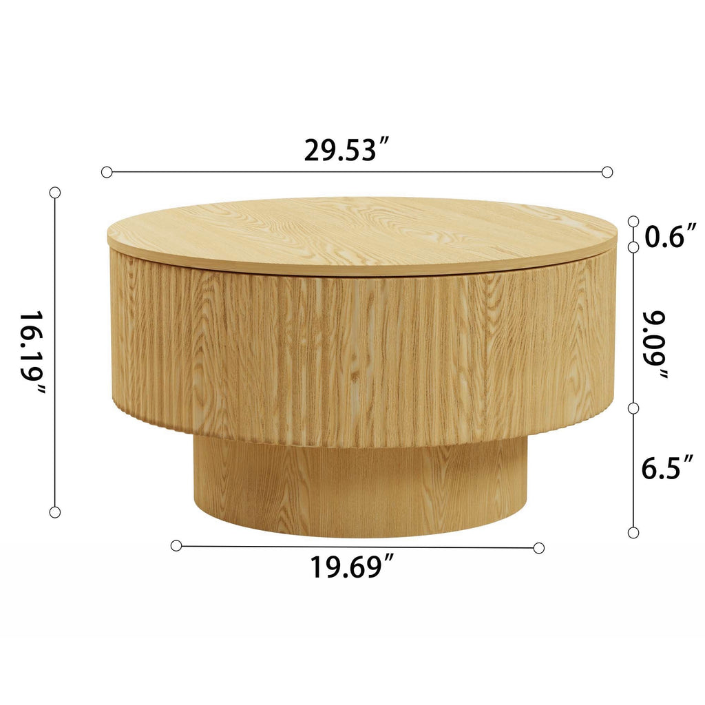 Round Coffee Table With 2 Dining Chairs Set, Ring Striped Design - Beige / Wood