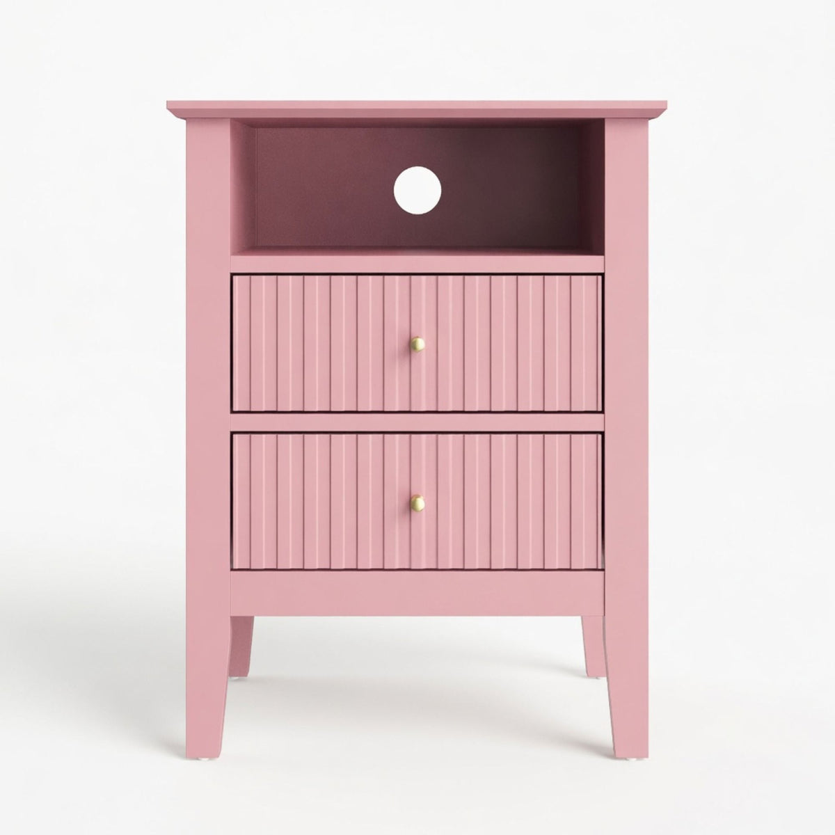 Fluted Nightstand With 2 Drawers
