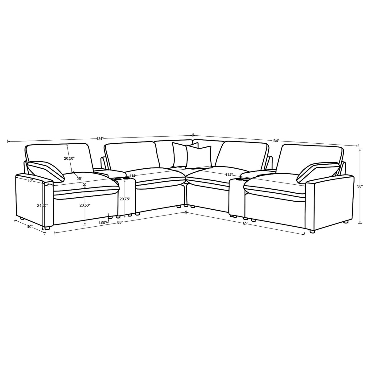 Modular Power Reclining With Lift Top Consoles, 7 Piece Configuration - Dark Gray
