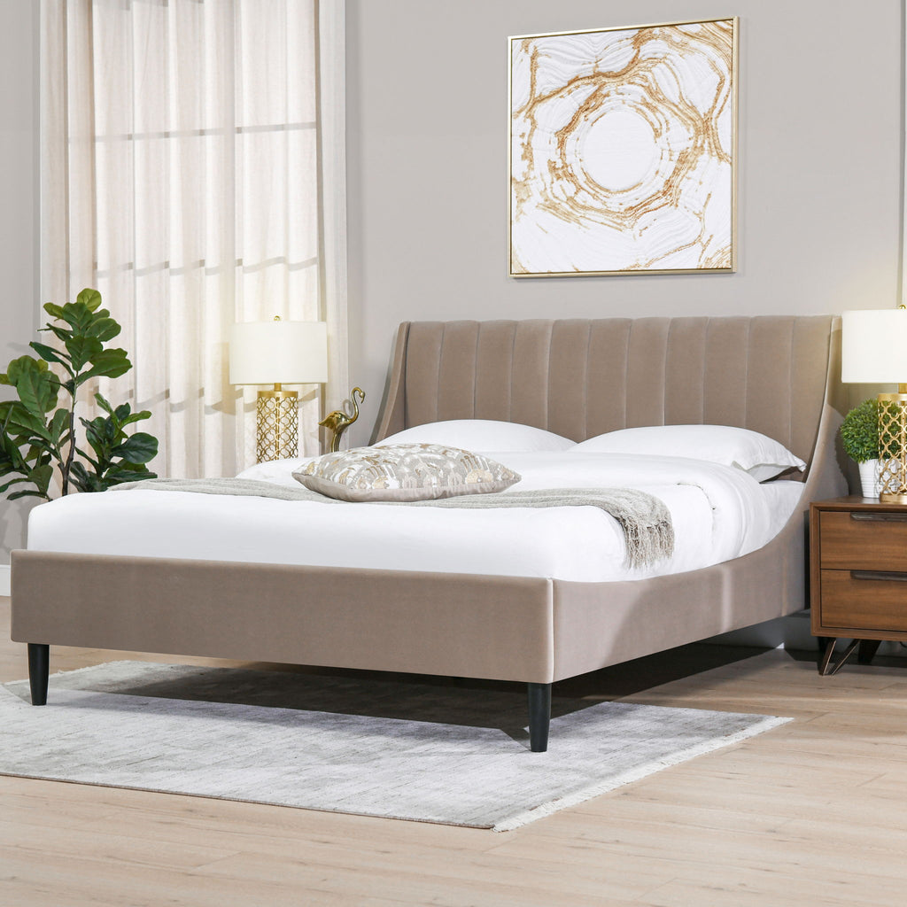 Aspen - Queen Vertical Tufted Modern Headboard Platform Bed Set - Mink