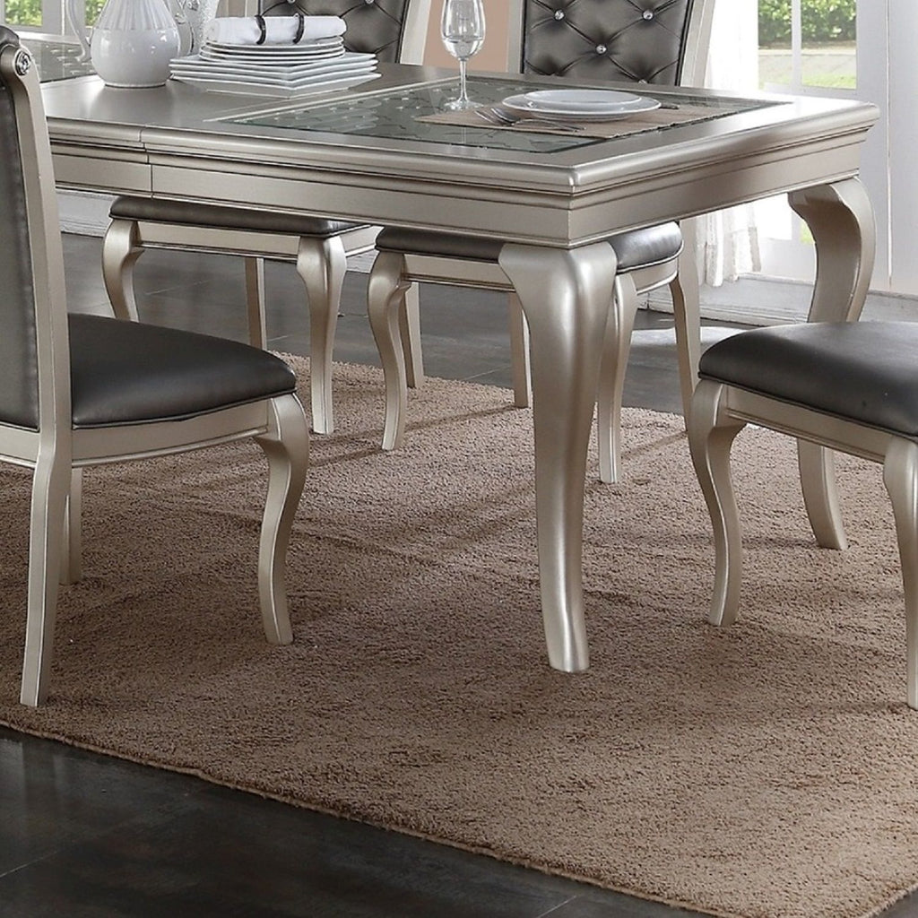 Rectangle Dining Table With Carved Accents - Champagne / Silver