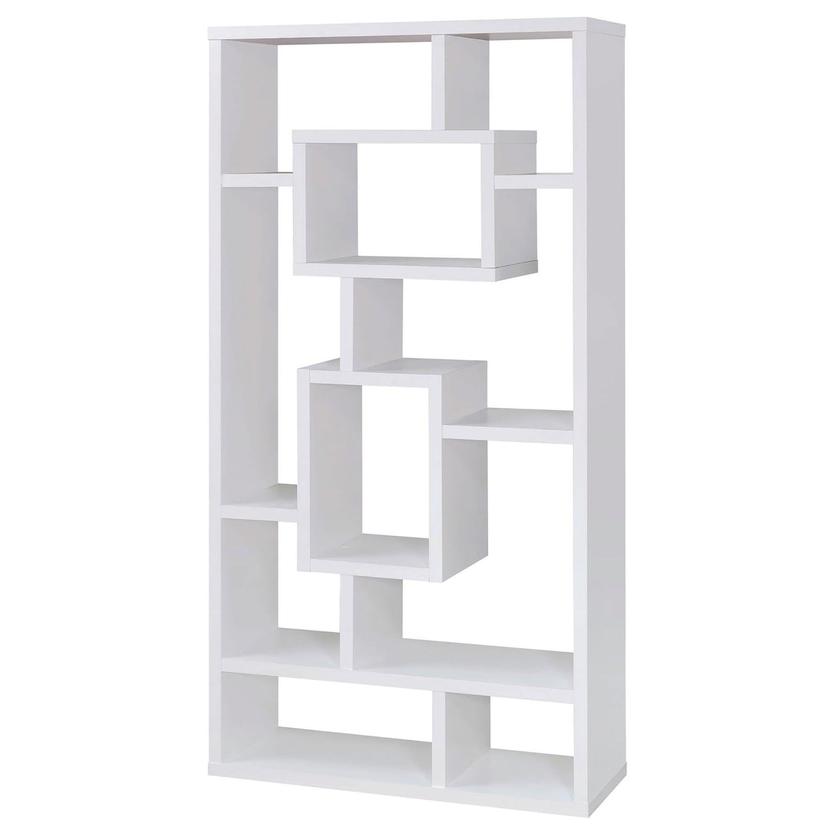Geometric 10 Shelf Open Back Bookcase With Interlocking Shelves - White