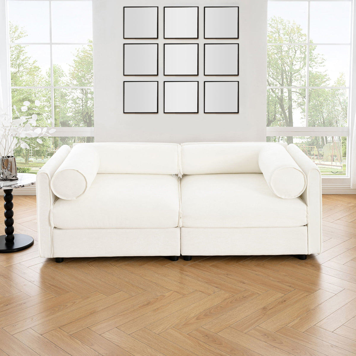 Stylish Sofa With Storage Seat And Cylindrical Backrest