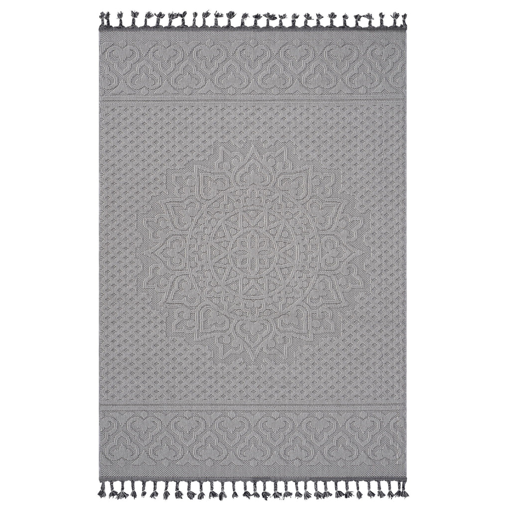 Guros - 6' X 9' Medallion Indoor / Outdoor Area Rug - White / Ivory