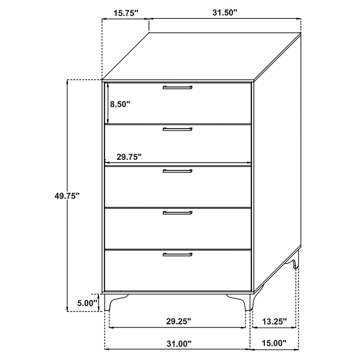 Lexie - 5 Drawer Rectangular Chest - Black