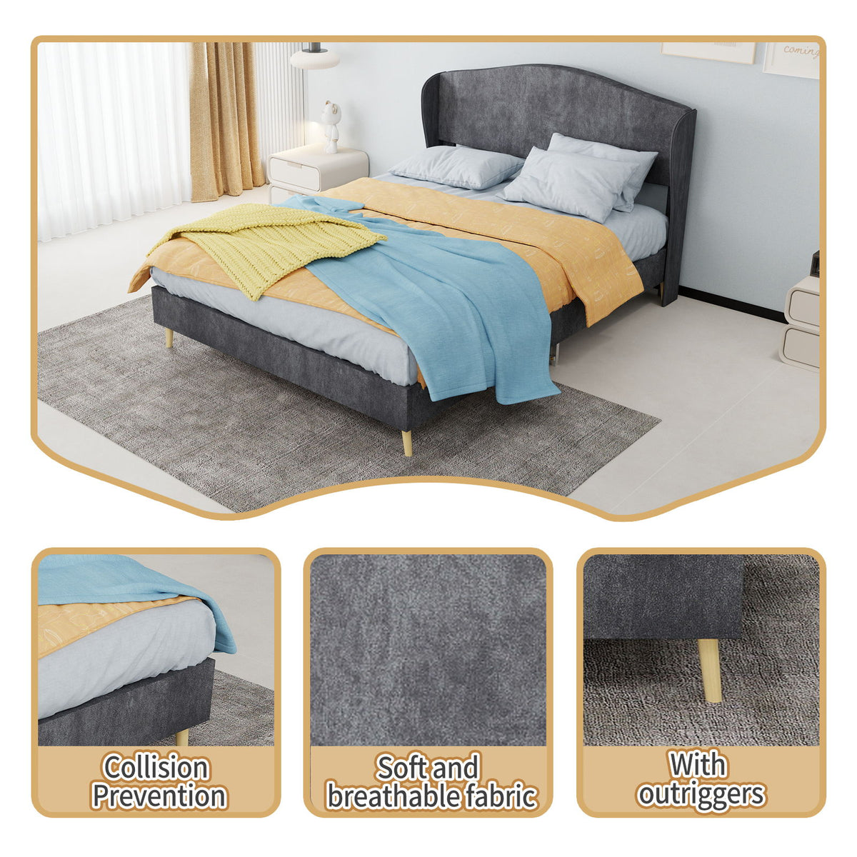 Upholstered Bed, Tufted Headboard, Comfortable Sleep