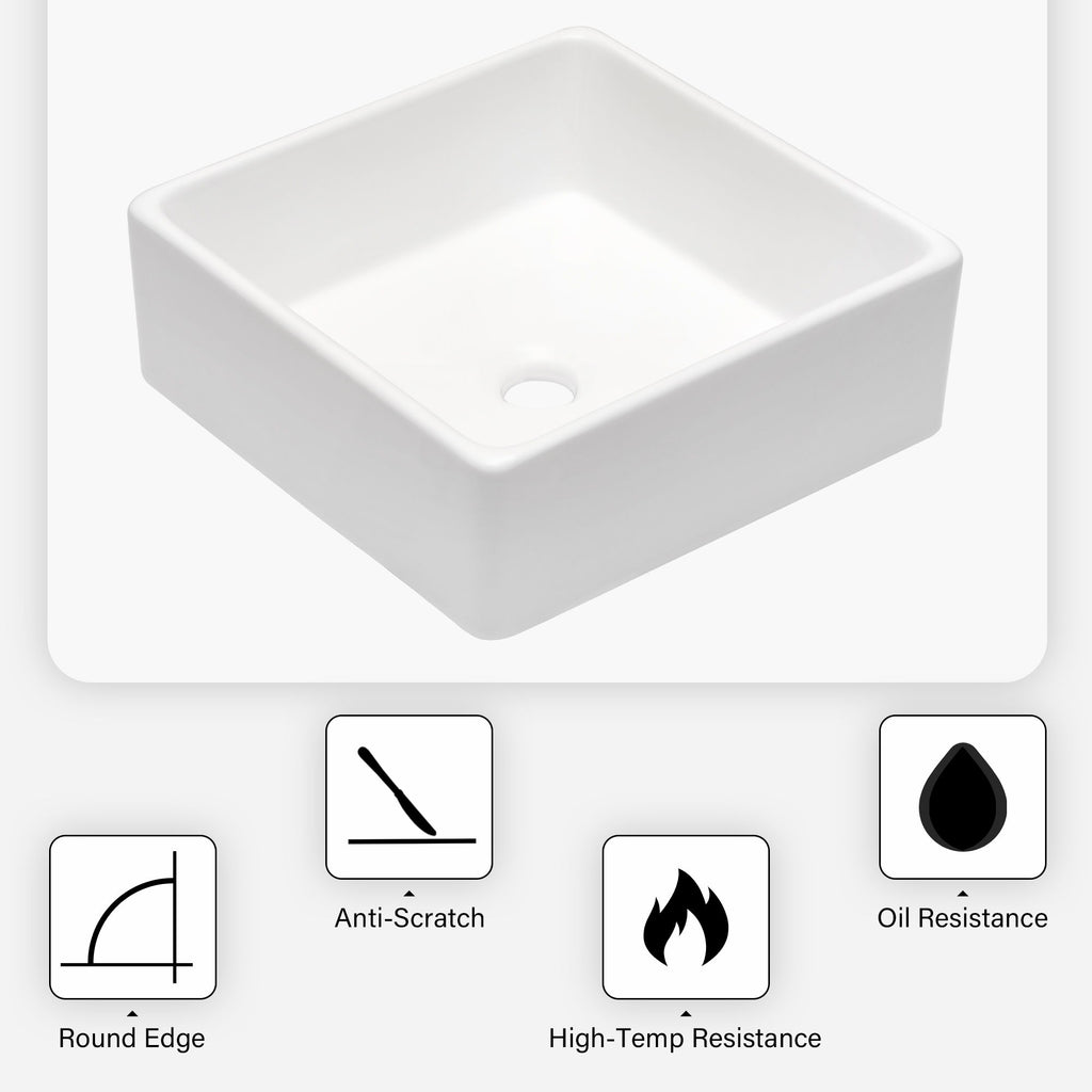 Elegant European Style Ceramic Square Vessel Bathroom Sink - White
